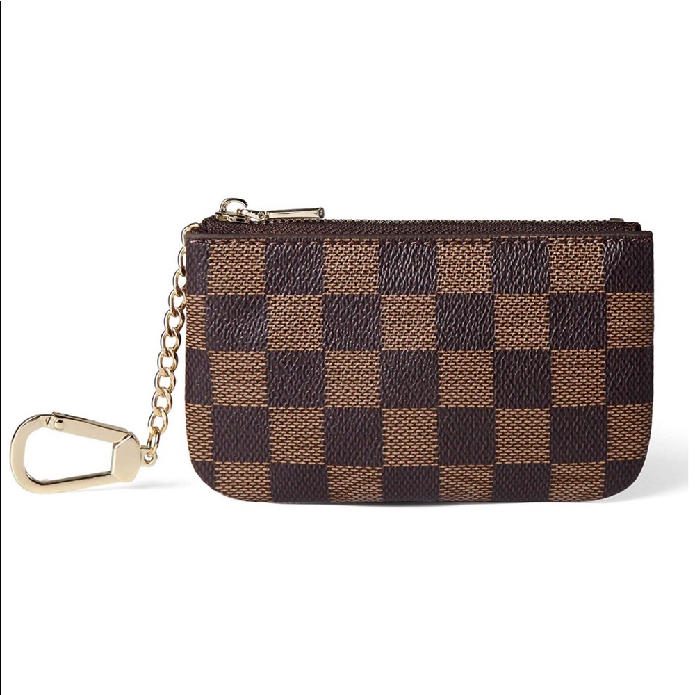 Daisy rose brown checkered key pouch